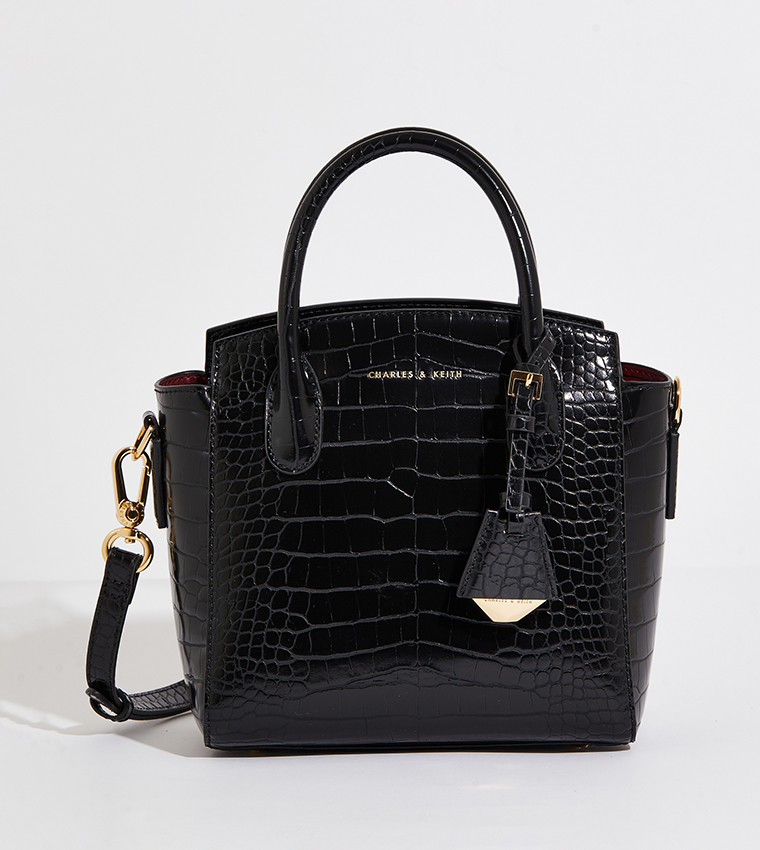 Croc-Effect Trapeze Tote Bag&nbsp;