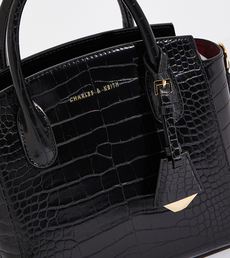 Croc-Effect Trapeze Tote Bag&nbsp;