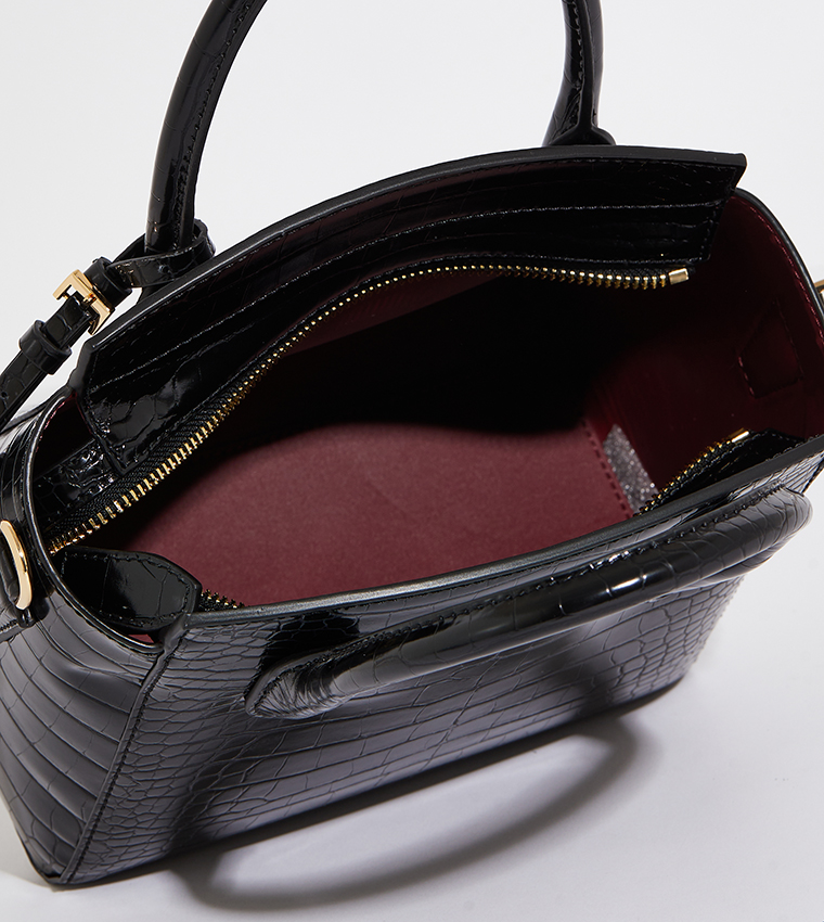 Croc-Effect Trapeze Tote Bag&nbsp;