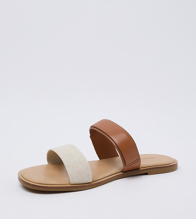 Dove Two-Tone Double Strap Flat Sandals
