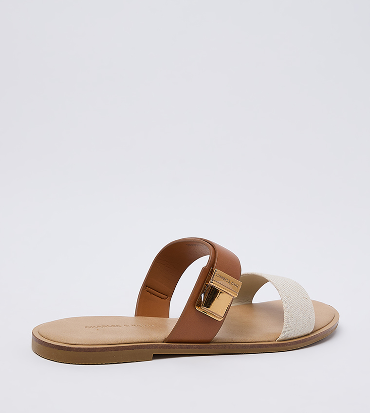 Dove Two-Tone Double Strap Flat Sandals