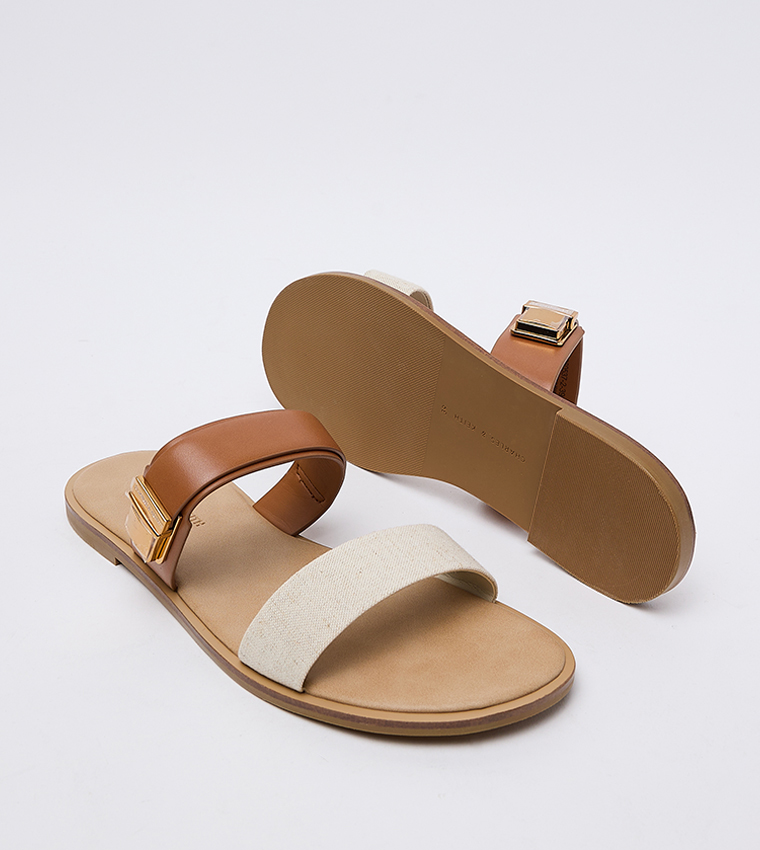 Dove Two-Tone Double Strap Flat Sandals