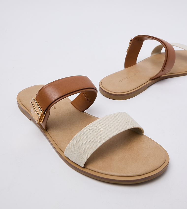 Dove Two-Tone Double Strap Flat Sandals