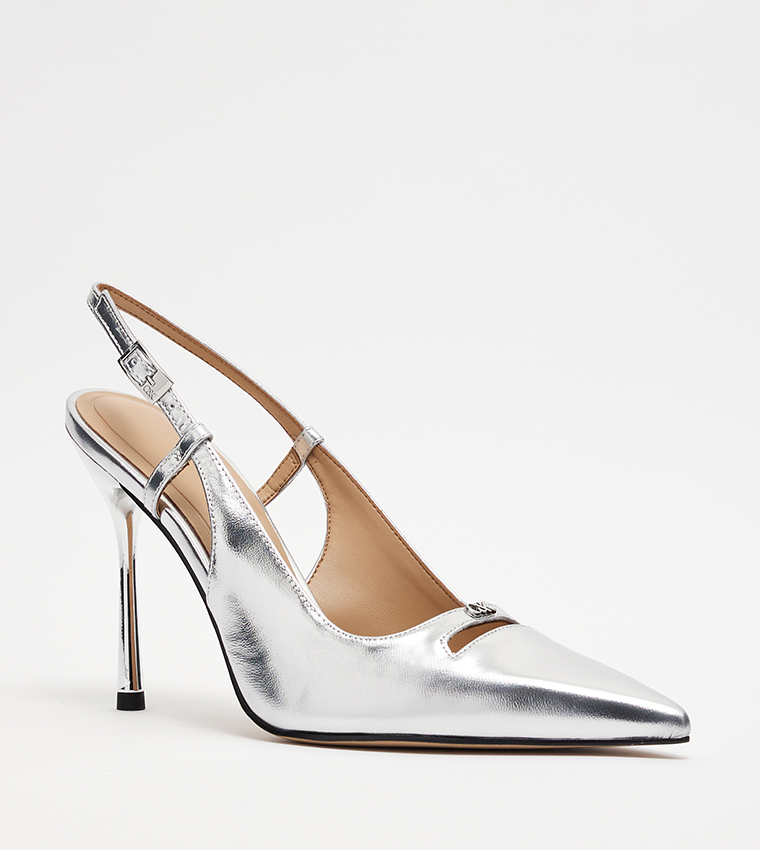 Metallic Pointed Toe Slingback Pumps
