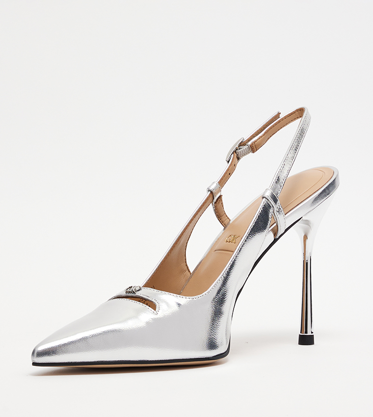 Metallic Pointed Toe Slingback Pumps