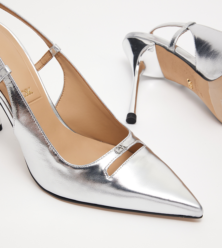 Metallic Pointed Toe Slingback Pumps