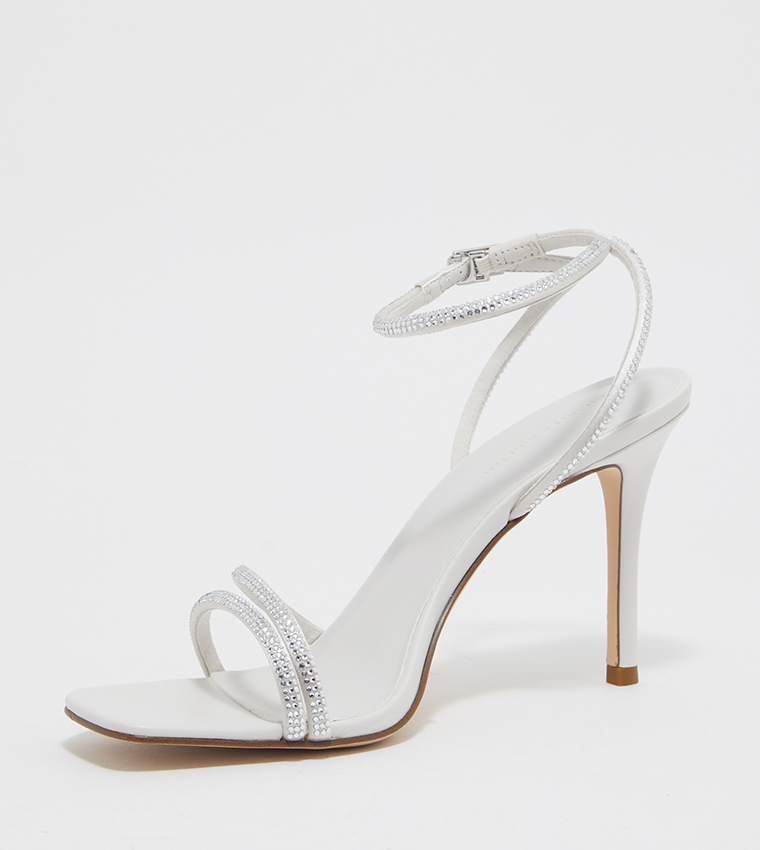 Embellished Ankle Strap Heeled Sandals