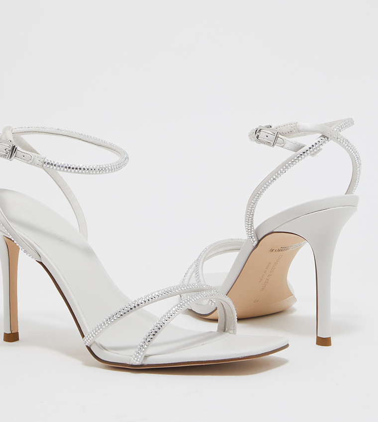 Embellished Ankle Strap Heeled Sandals