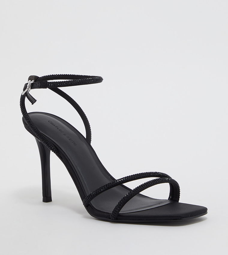 Embellished Ankle Strap Heeled Sandals