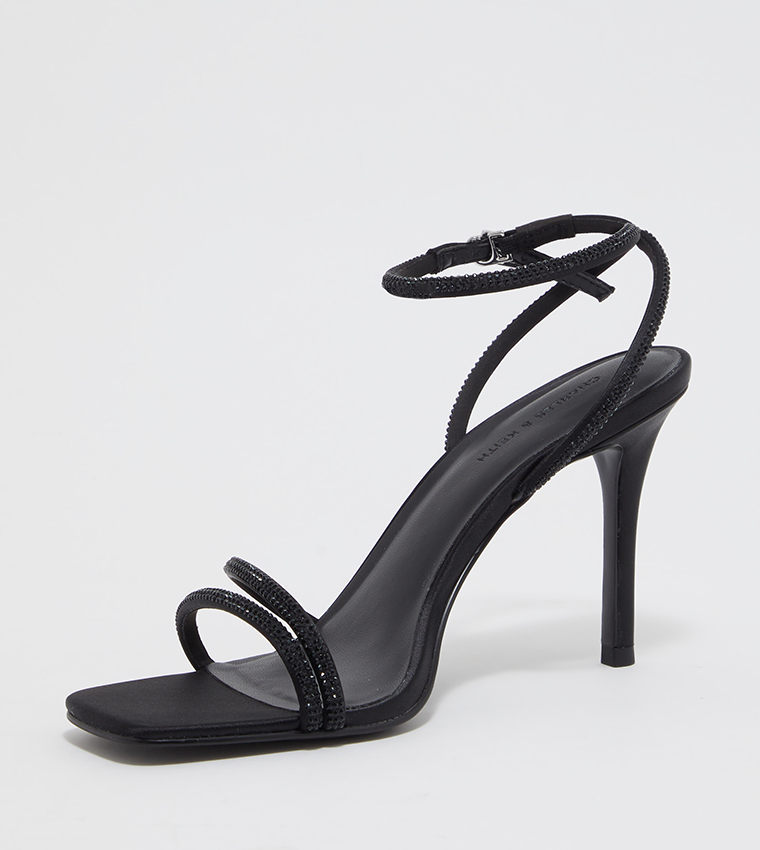Embellished Ankle Strap Heeled Sandals