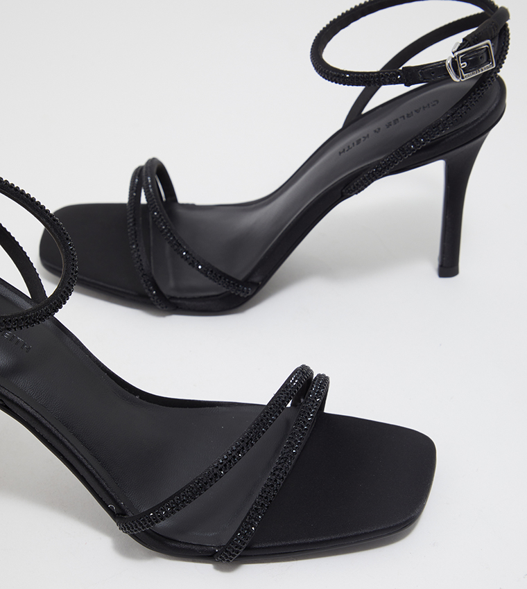 Embellished Ankle Strap Heeled Sandals