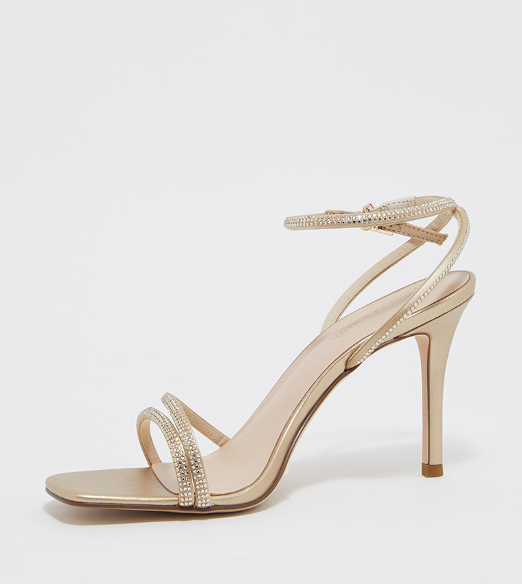 Embellished Ankle Strap Heeled Sandals