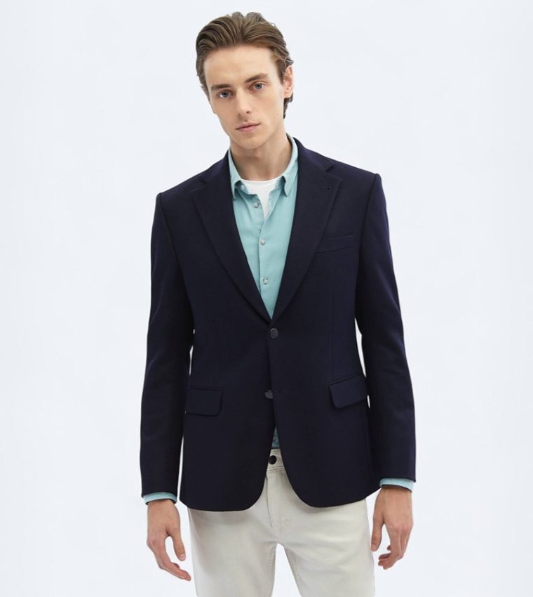 Solid Regular Fit Wool Blend Blazer