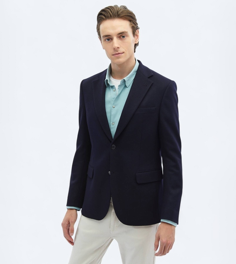 Solid Regular Fit Wool Blend Blazer