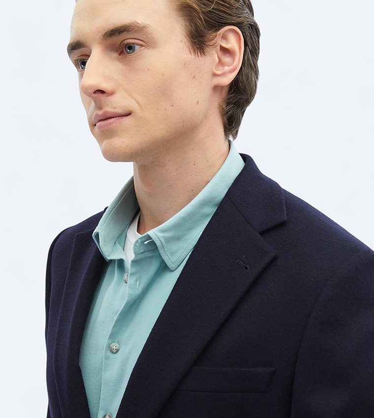 Solid Regular Fit Wool Blend Blazer