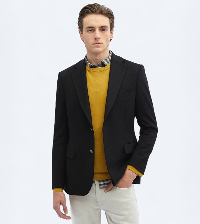 Solid Regular Fit Wool Blend Blazer