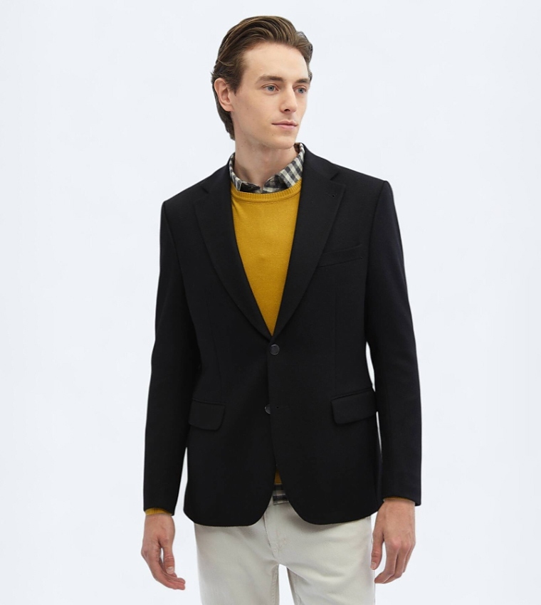 Solid Regular Fit Wool Blend Blazer