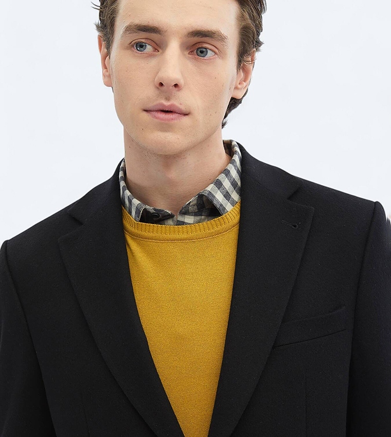 Solid Regular Fit Wool Blend Blazer