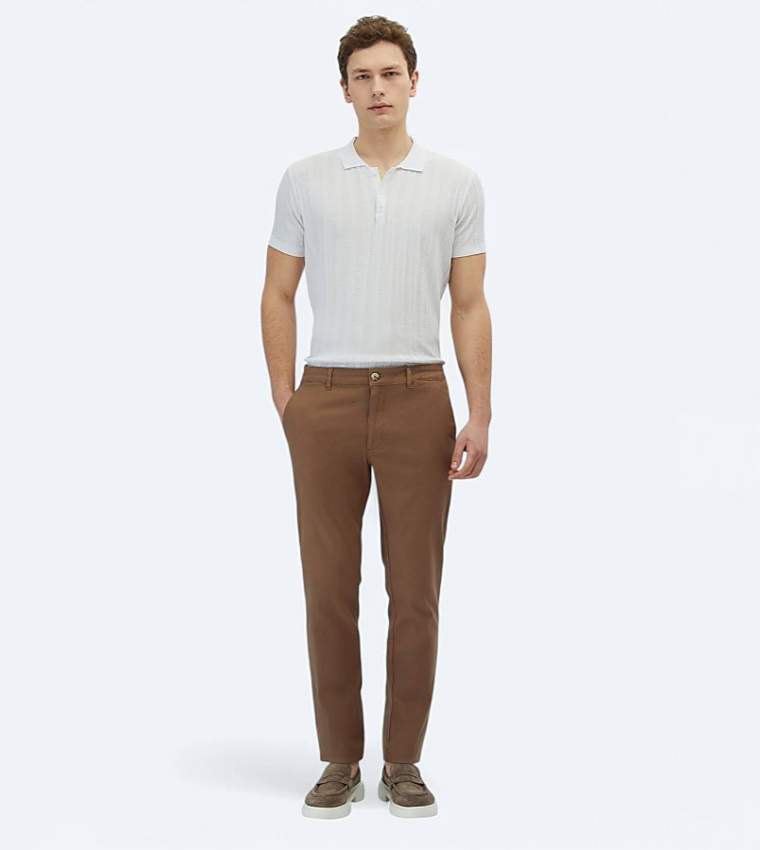 Solid Regular Fit Cotton Blended Trousers