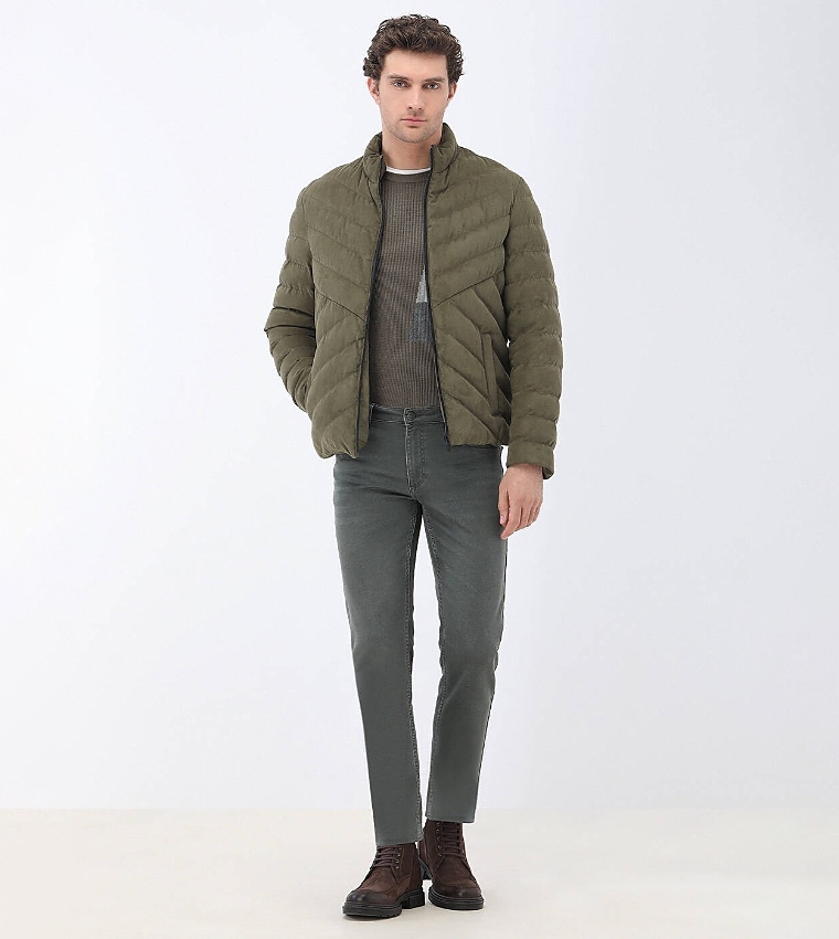 Solid Regular Fit High Neck Puffer Jacket