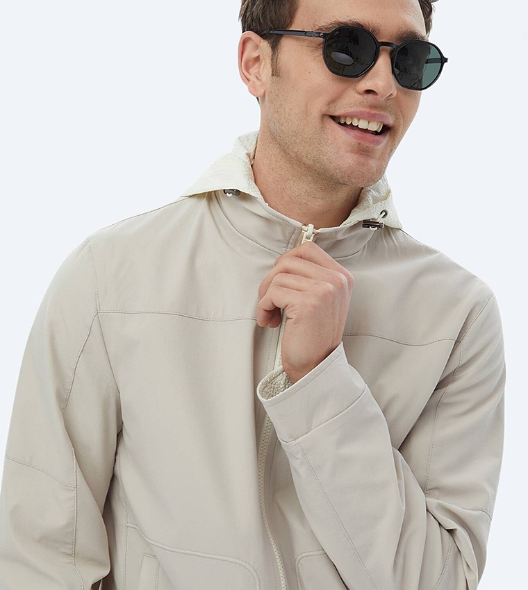 Solid Regular Fit High Neck Reversible Jacket