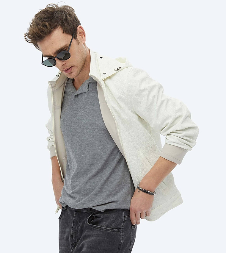 Solid Regular Fit High Neck Reversible Jacket
