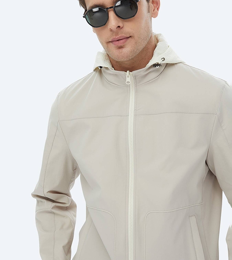 Solid Regular Fit High Neck Reversible Jacket