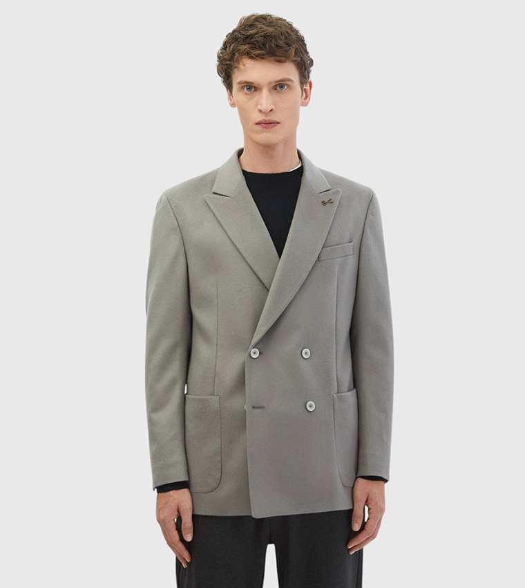 Solid Comfort Fit Wool Blazer