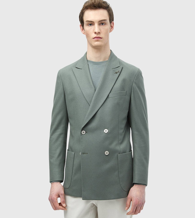 Solid Slim Fit Wool Blended Blazer