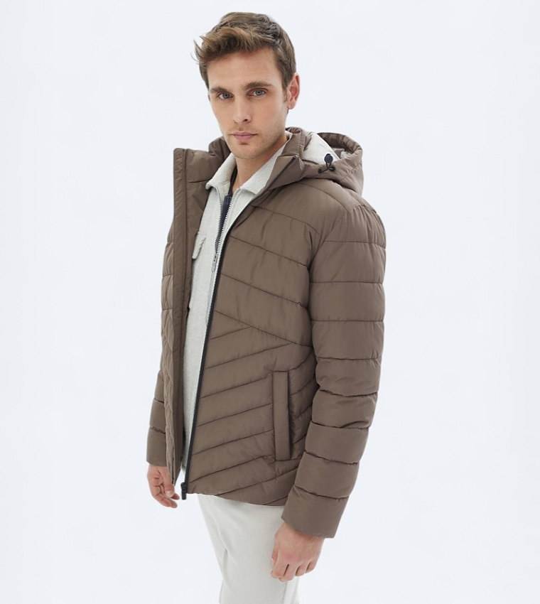 Solid Regular Fit Hooded Puffer Jacket