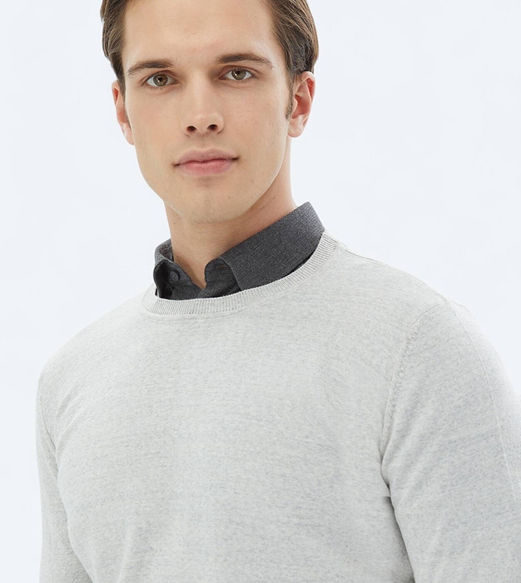 Solid Crew Neck Knit Sweater
