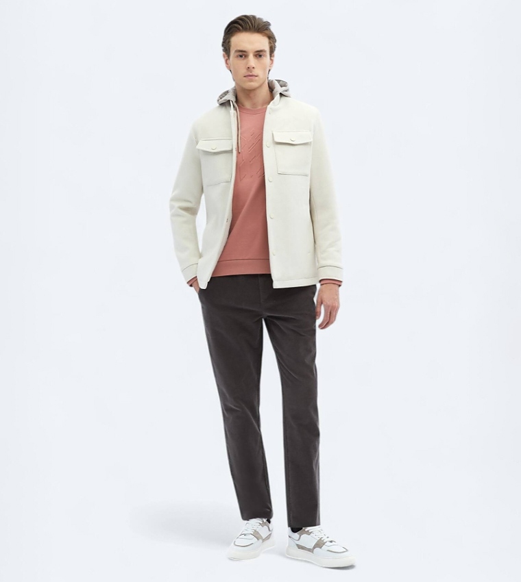 Solid Regular Fit Hooded Woven Jacket