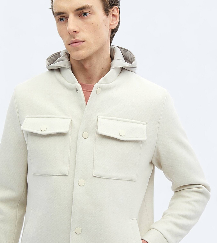 Solid Regular Fit Hooded Woven Jacket