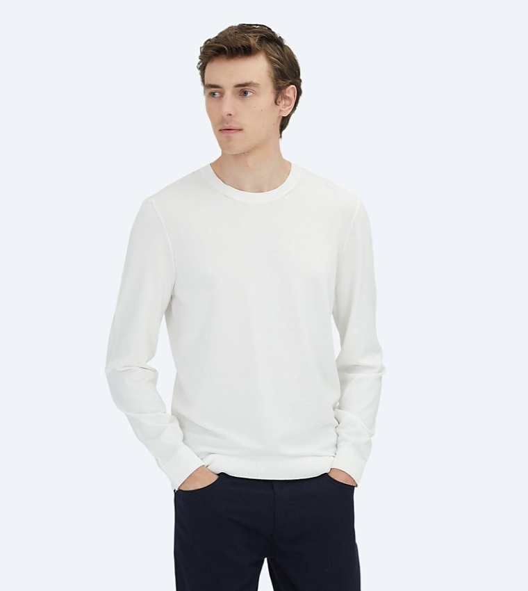 Solid Crew Neck Knit Sweater