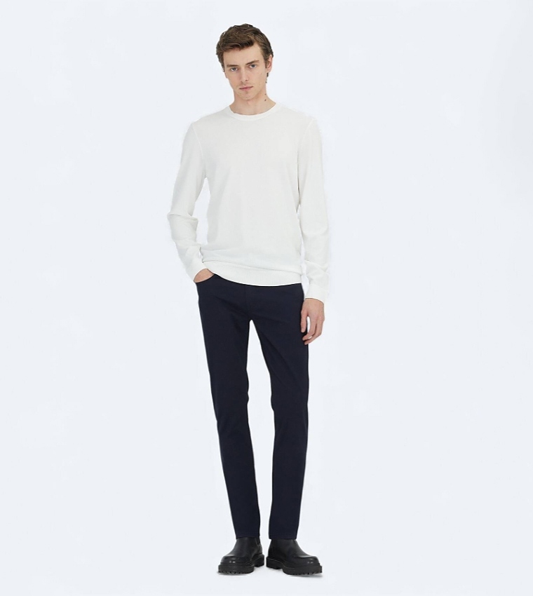 Solid Crew Neck Knit Sweater