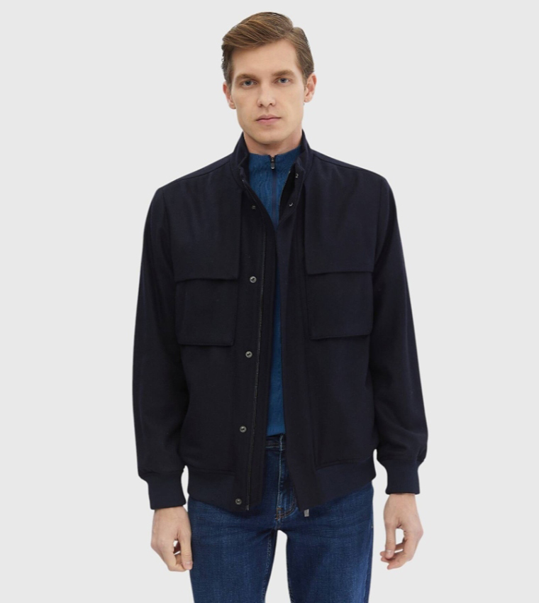 Solid Regular Fit Turtleneck Jacket