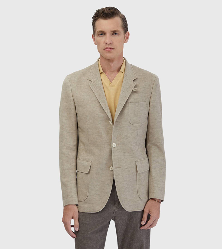 Solid Slim Fit Cotton Blended Blazer