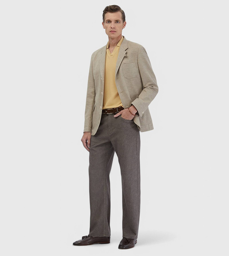 Solid Slim Fit Cotton Blended Blazer