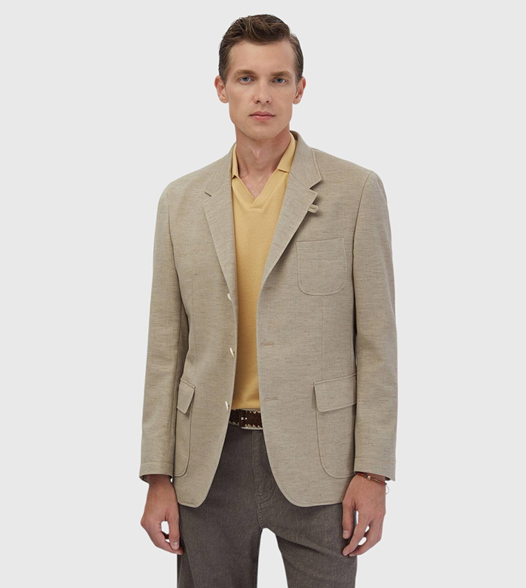 Solid Slim Fit Cotton Blended Blazer