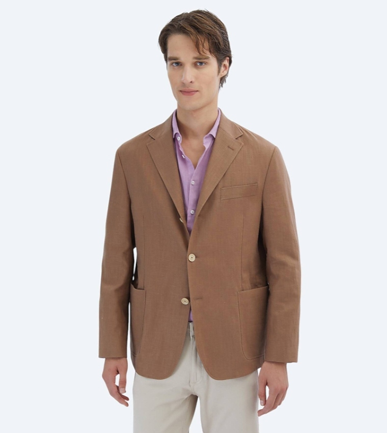 Solid Comfort Fit Cotton Blend Blazer