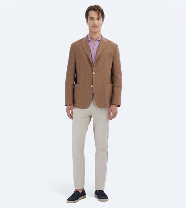 Solid Comfort Fit Cotton Blend Blazer