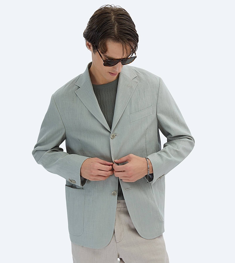 Solid Comfort Fit Cotton Blend Blazer