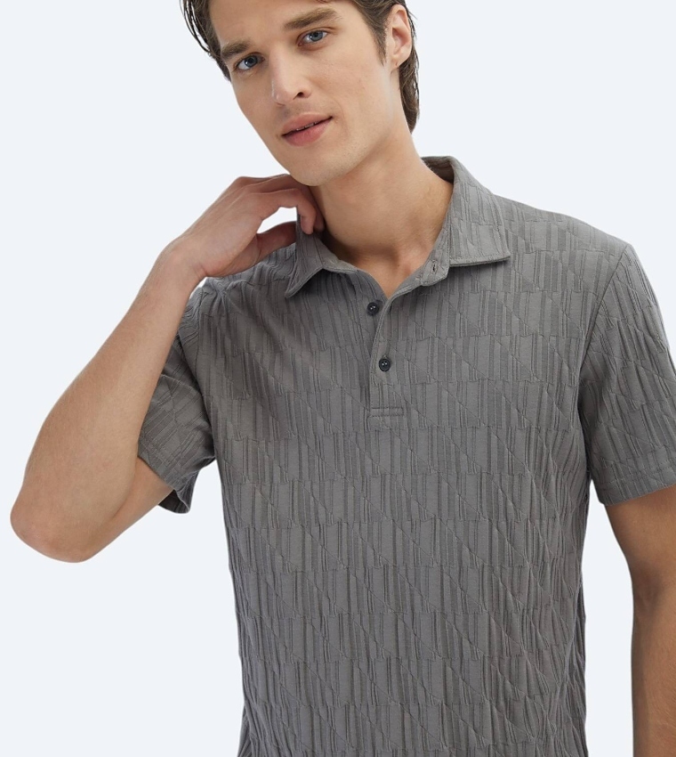 Patterned Short Sleeves 100% Cotton Polo T-Shirt