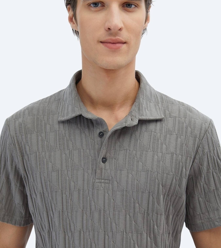 Patterned Short Sleeves 100% Cotton Polo T-Shirt