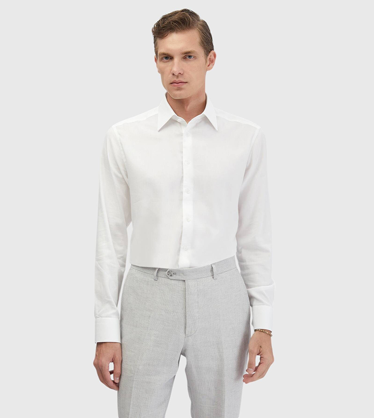 Solid Regular Fit Classical Cotton Blended Shirt