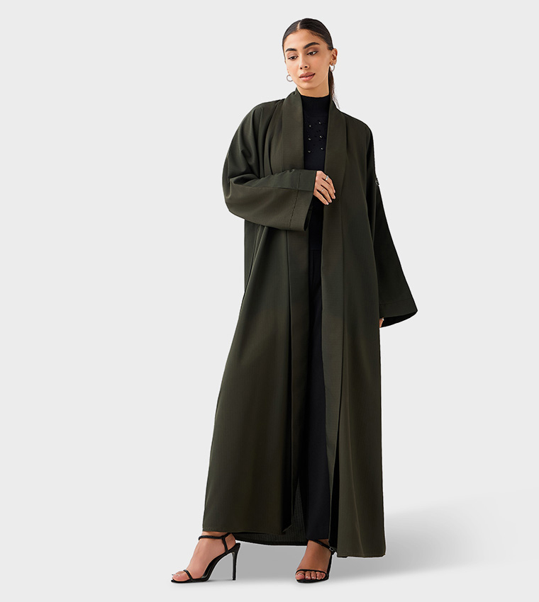Solid Long Sleeves Open Abaya