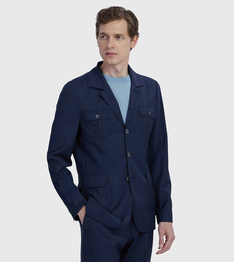 Solid Slim Fit Wool Blazer