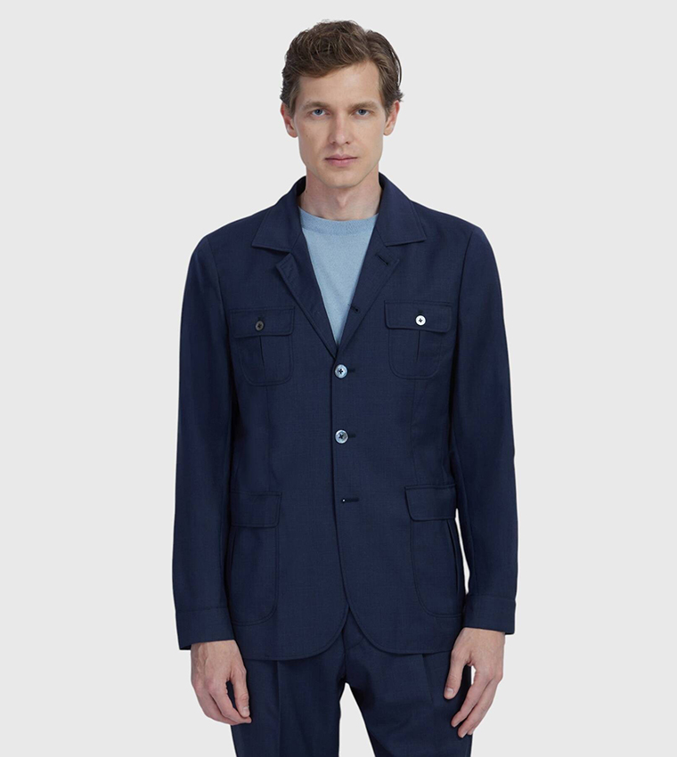 Solid Slim Fit Wool Blazer