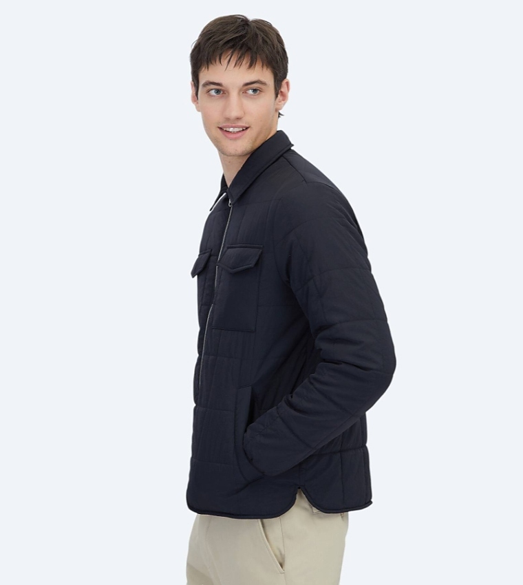 Solid Regular Fit Round Collar Woven Puffer Jacket