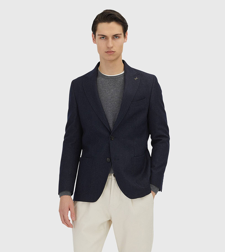 Patterned Wool Blended Blazer